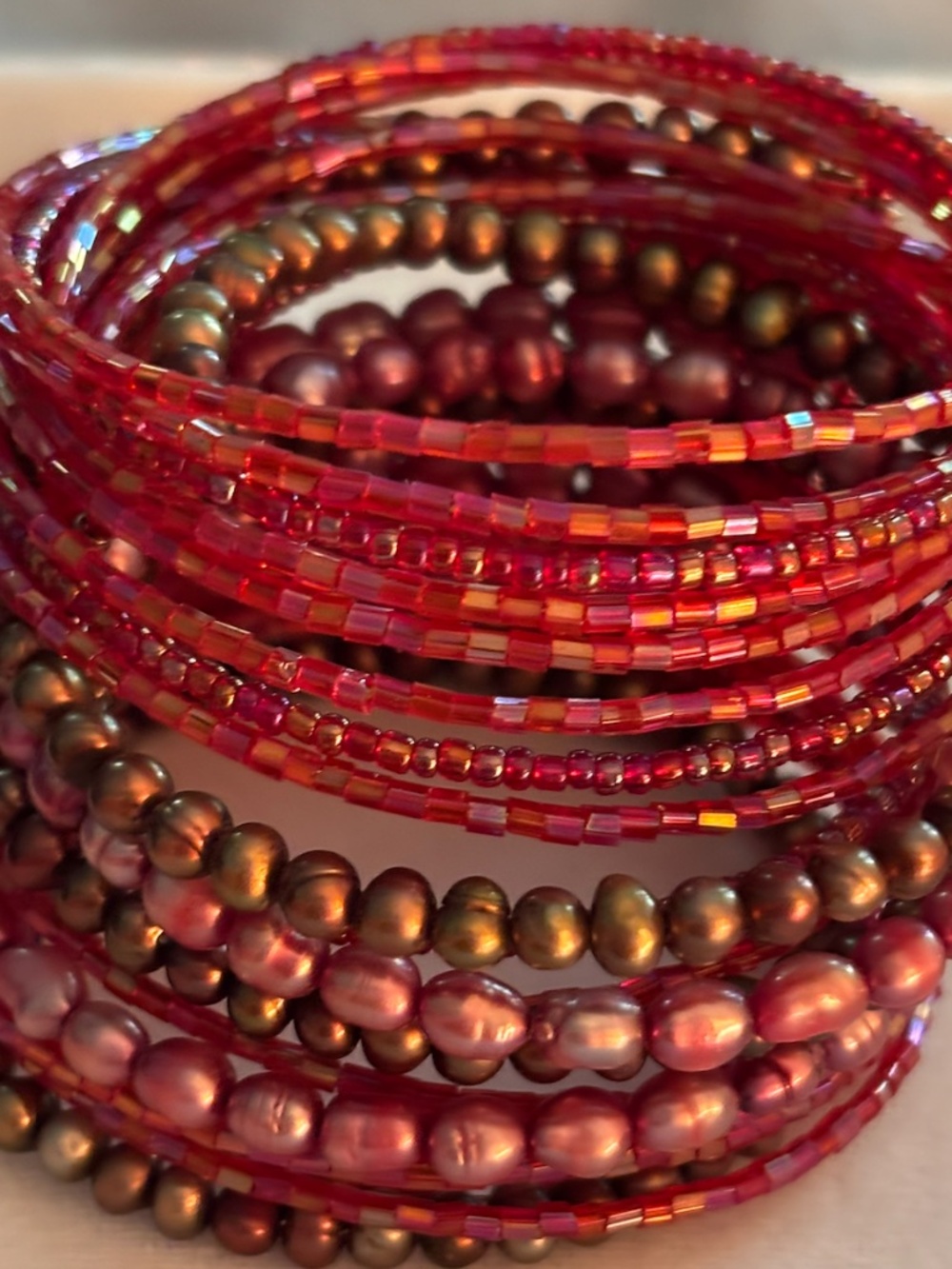 Multi-Strand Beaded Bracelet – Pink and Red